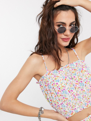 Topshop Strappy Sun Top In Pink Floral Two-piece