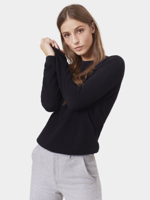 Women Light Merino Wool Crew - Deep Black