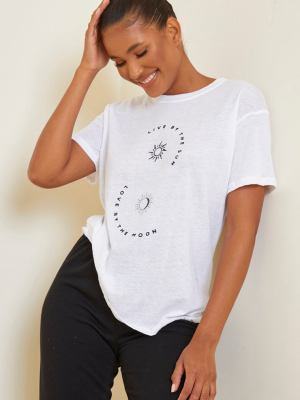 Beige Live By The Sun Printed T Shirt