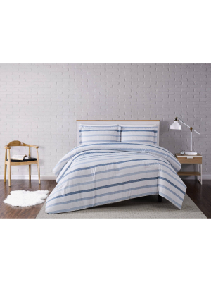 Waffle Stripe Comforter Set Blue/white - Truly Soft