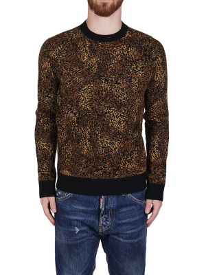 Saint Laurent Leopard Intarsia Knitted Jumper