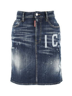 Dsquared2 Icon Printed Denim Mini Skirt