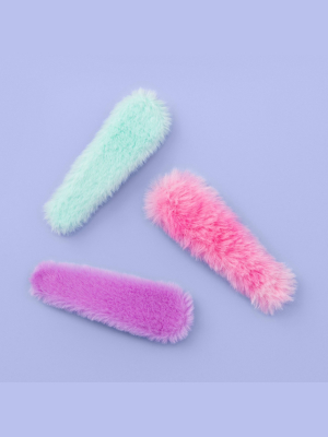 Girls' 3pk Faux Fur Snap Hair Clips - More Than Magic™