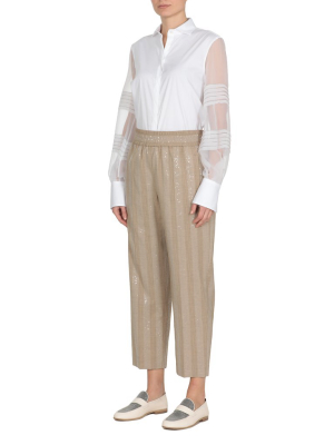 Brunello Cucinelli Sequin-embellished Striped Trousers