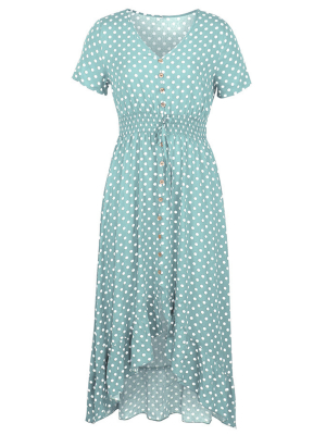 'hailie' Dotted V-neck Buttoned Maxi Dress (4 Colors)