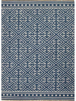 Batik Lahu Indigo Blue/floral White Area Rug