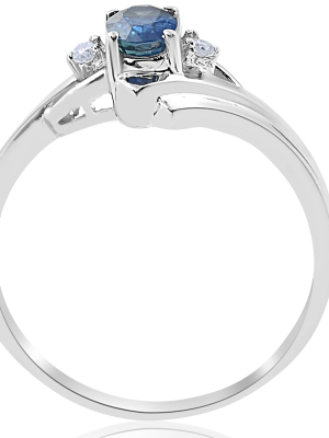 Pompeii3 1/2ct Oval Blue Sapphire Diamond Ring 14k White Gold