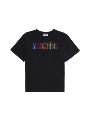 Moschino Kids Rhinestone Logo Embellished T-shirt