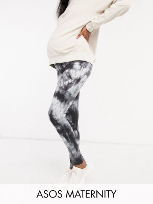 Asos Design Maternity Legging In Black And White Tie Dye