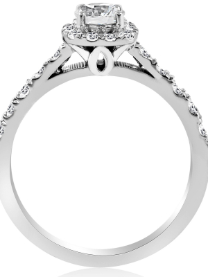 Pompeii3 1ct Cushion Halo Diamond Engagement Ring 14k White Gold