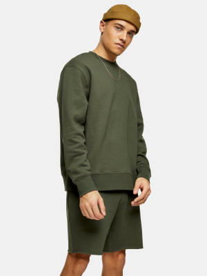 Khaki Jersey Hoodie And Shorts Co-ord