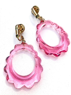 Vintage Pink Lucite Doorknocker Earrings