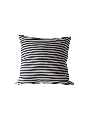 Cotton Woven Striped Pillow In Black