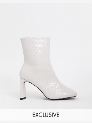 Z_code_z Exclusive Reese Vegan Square Toe Boots In Bone Croc