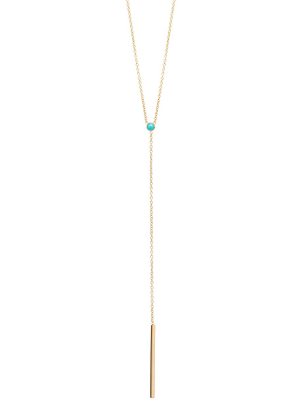 14k Turquoise And Bar Lariat Necklace