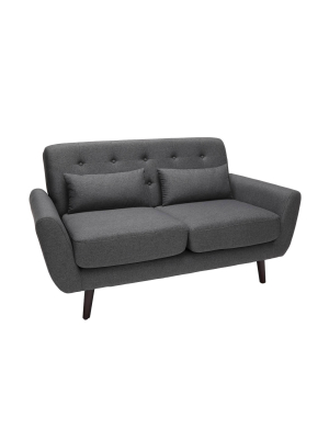 Tufted Fabric Mid-century Modern Loveseat Sofa With Lumbar Support Pillows & Walnut Legs - Ofm