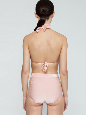 Hot Color Block High Waist Belted Bikini Bottom - Light Pink/mesh