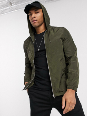 Asos Design Hooded Coach Jacket In Khaki