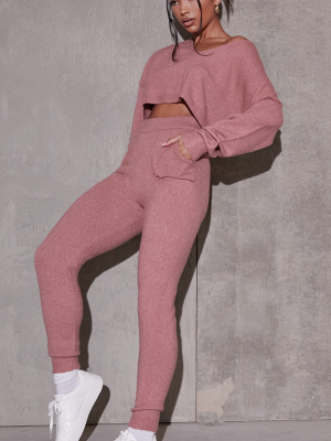 Pink Recycled Crop Sweater And Jogger Knitted...