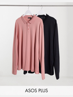 Asos Design Plus Long Sleeve Polo 2 Pack