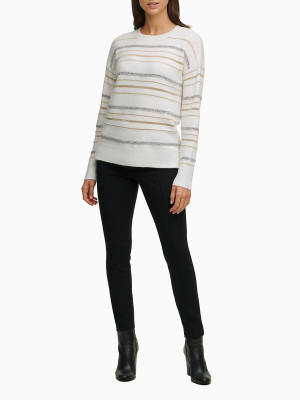 Metallic Stripe Turtleneck Sweater