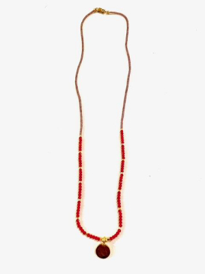 Clear Pink Seed W/ Carnelian & Gold Vermeil Bead Necklace