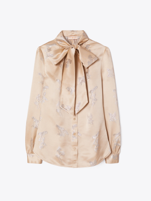 Mushroom Lurex Bow Blouse