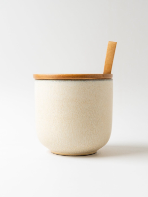 Stoneware Jar W/ Wooden Spoon
