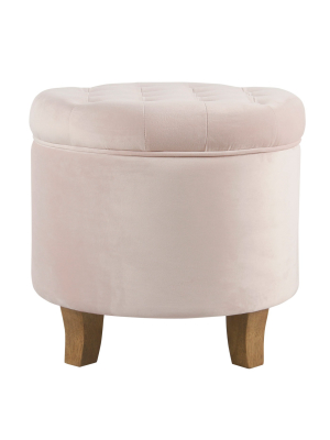 Velvet Tufted Round Storage Ottoman Pink Blush - Homepop