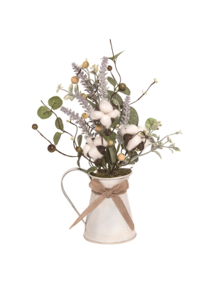 Transpac Metal 13 In. Multicolor Easter Cotton And Lavendar In Watering Can Display