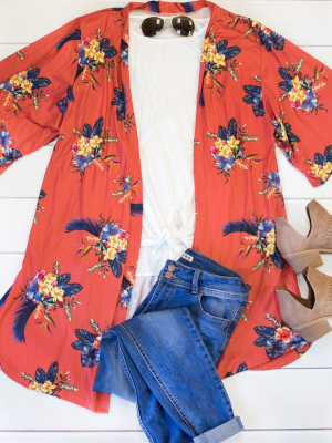 Floral Kimono - Burnt Orange