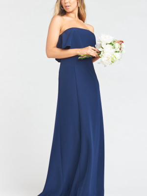 Monaco Ruffle Gown ~ Rich Navy Stretch Crepe