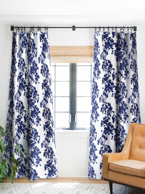 Emanuela Carratoni Blue Delicate Flowers Single Panel Blackout Window Curtain By Deny Designs.