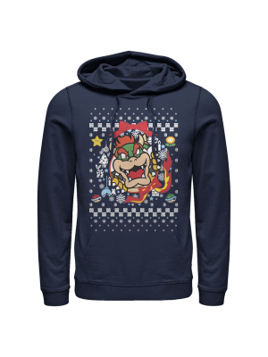 Men's Nintendo Christmas Bowser Wreath Pull Over Hoodie