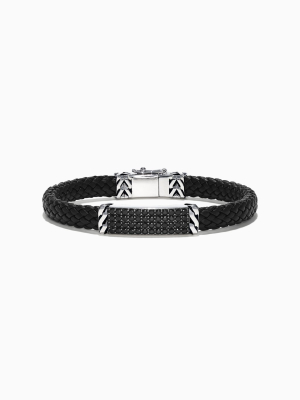 Effy Men's Sterling Silver Black Spinel Leather Bracelet, 2.11 Tcw
