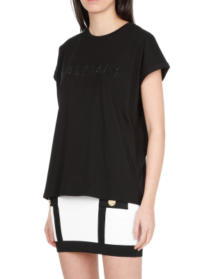 Balmain Rhinestone Embellished Logo T-shirt