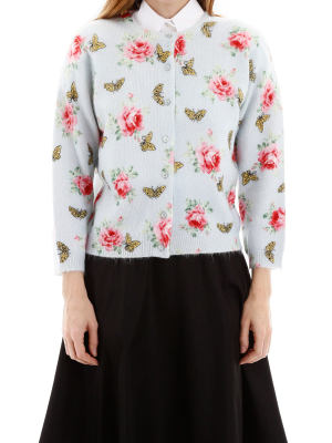 Prada Floral Intarsia Knit Cardigan