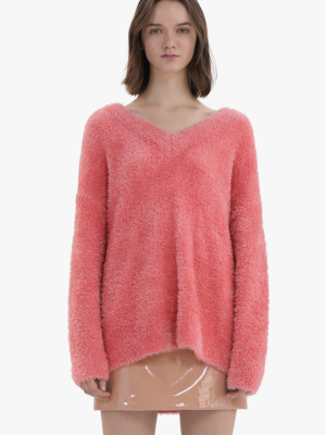V-neck Fuzzy Sweater