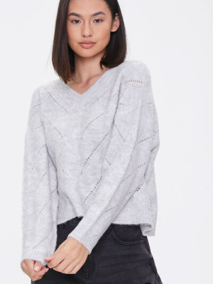 Pointelle Knit V-neck Sweater