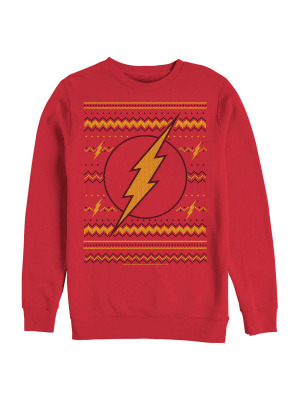 Men's Justice League Ugly Christmas Flash Logo Sweatshirt