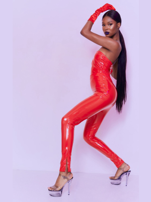 Tall Red Vinyl Split Hem Leggings