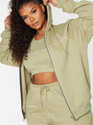 Prettylittlething Plus Sage Green Zip Hoodie