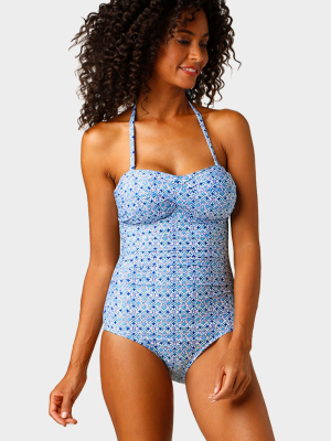 Heritage Twist Bandeau Swimsuit By Helen Jon | Blue