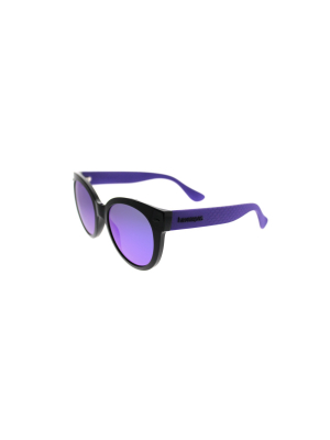 Havaianas Noronha/m Qt2 Te Unisex Round Sunglasses Black Violet 52mm