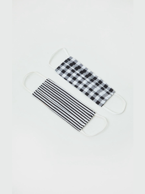 Black Gingham And Stripe Two Pack Face Mask