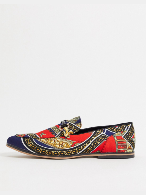 Asos Design Loafers In Red With Baroque Print