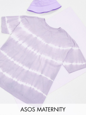 Asos Design Maternity Oversized T-shirt In Tie Dye Stripe