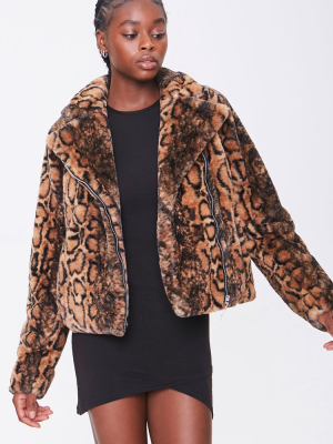 Faux Fur Animal Print Coat