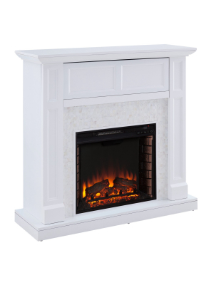 Nerrin Tiled Media Fireplace Console White - Aiden Lane