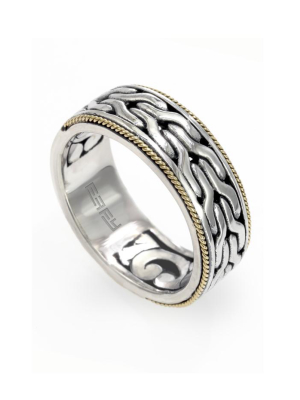 Effy 925 Sterling Silver And 18k Yellow Gold Men's Ring